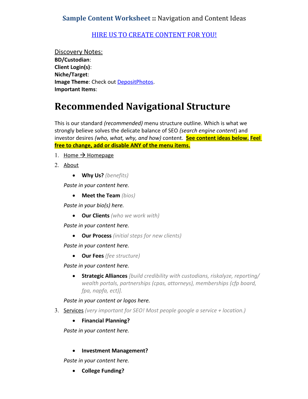 The Financial Advisors Network Content Map