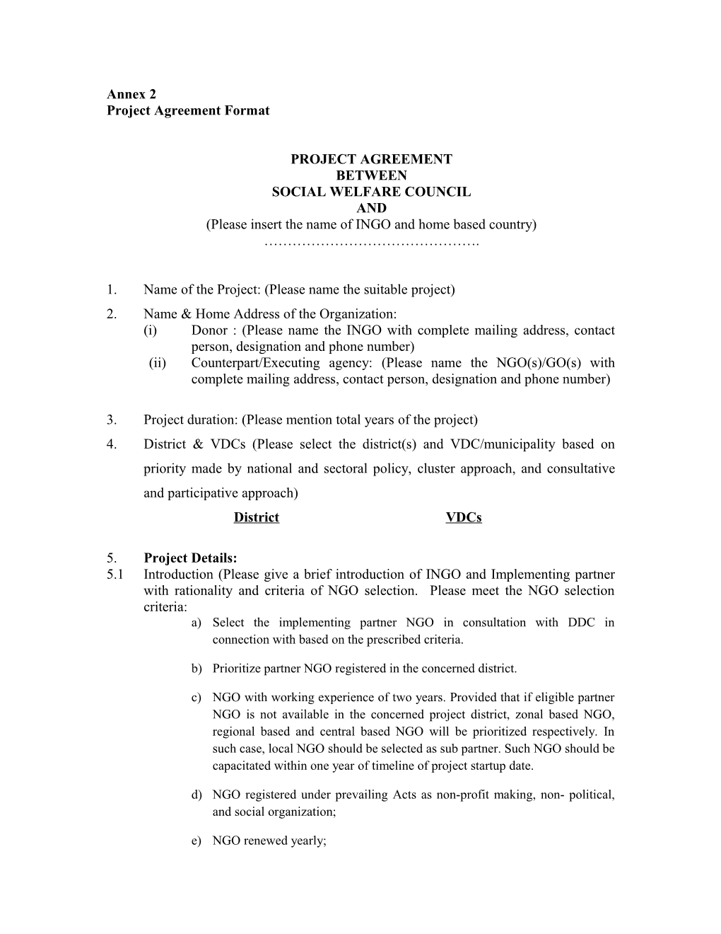 Project Agreement Format