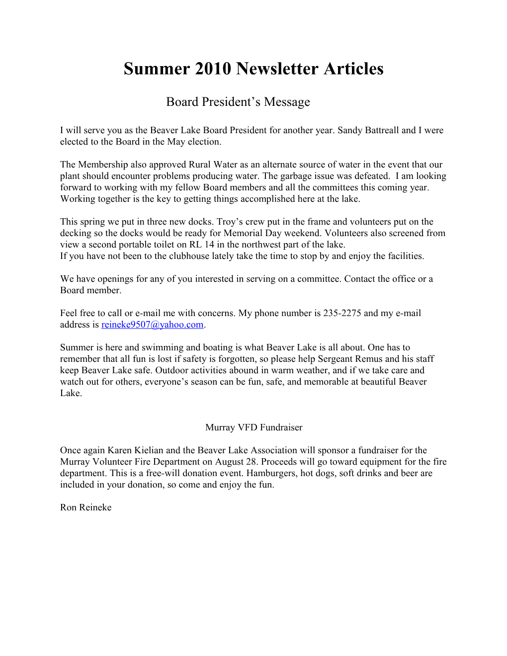 Board President S Message