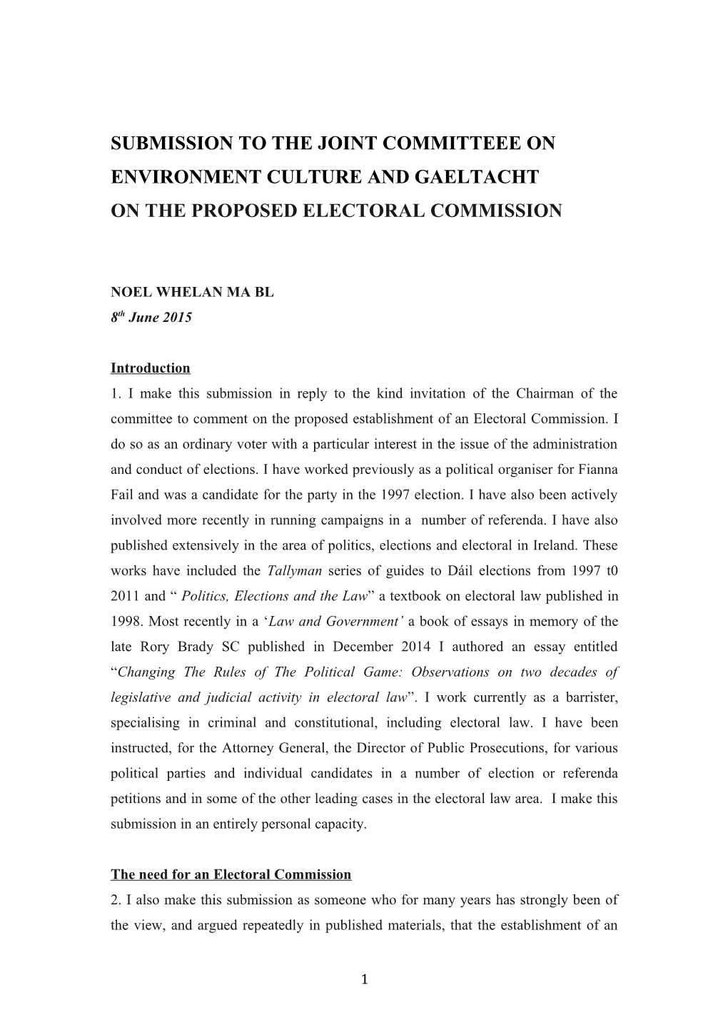 Submission to the Joint Committeee on Environment Culture and Gaeltacht