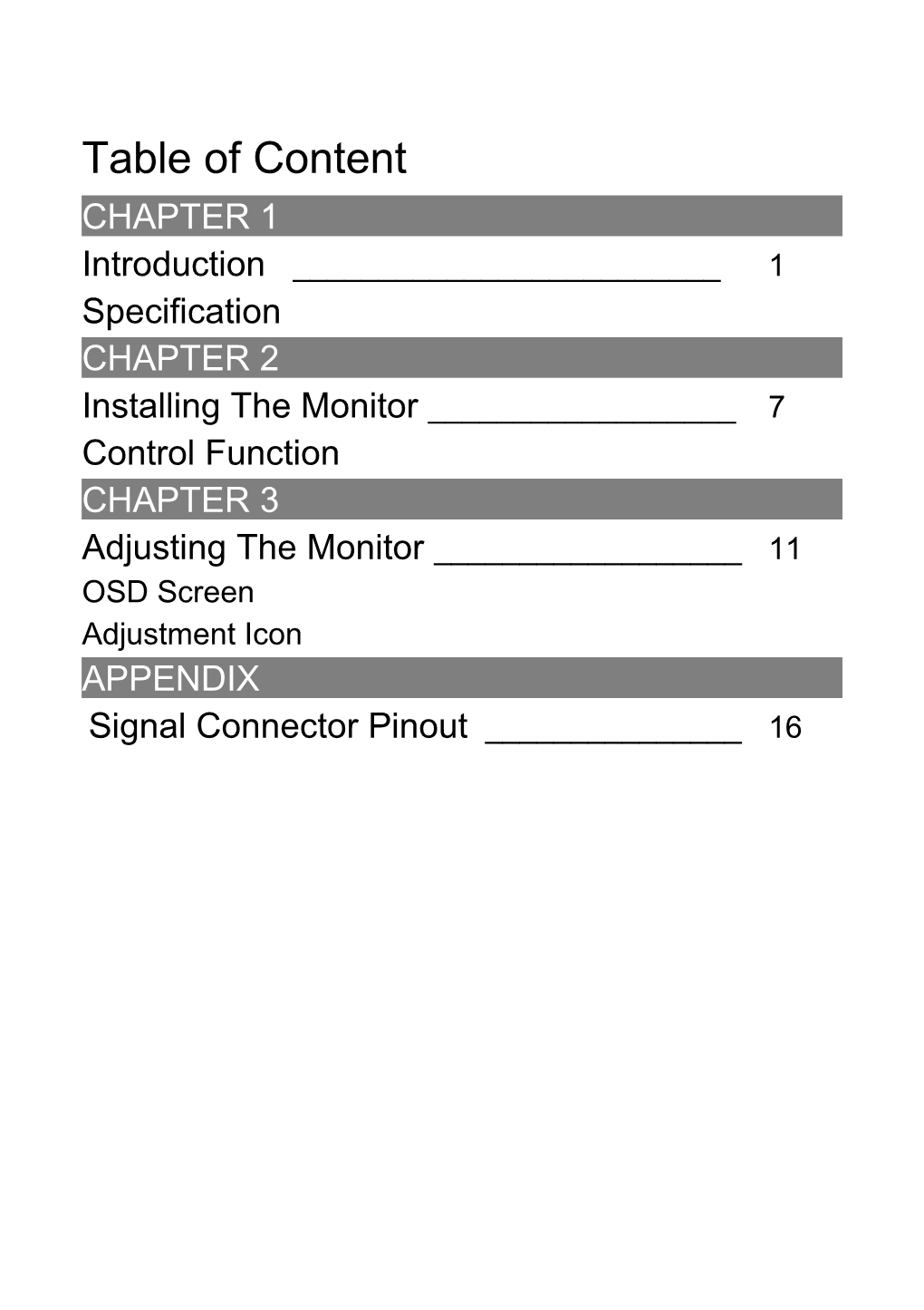 Table of Content s8