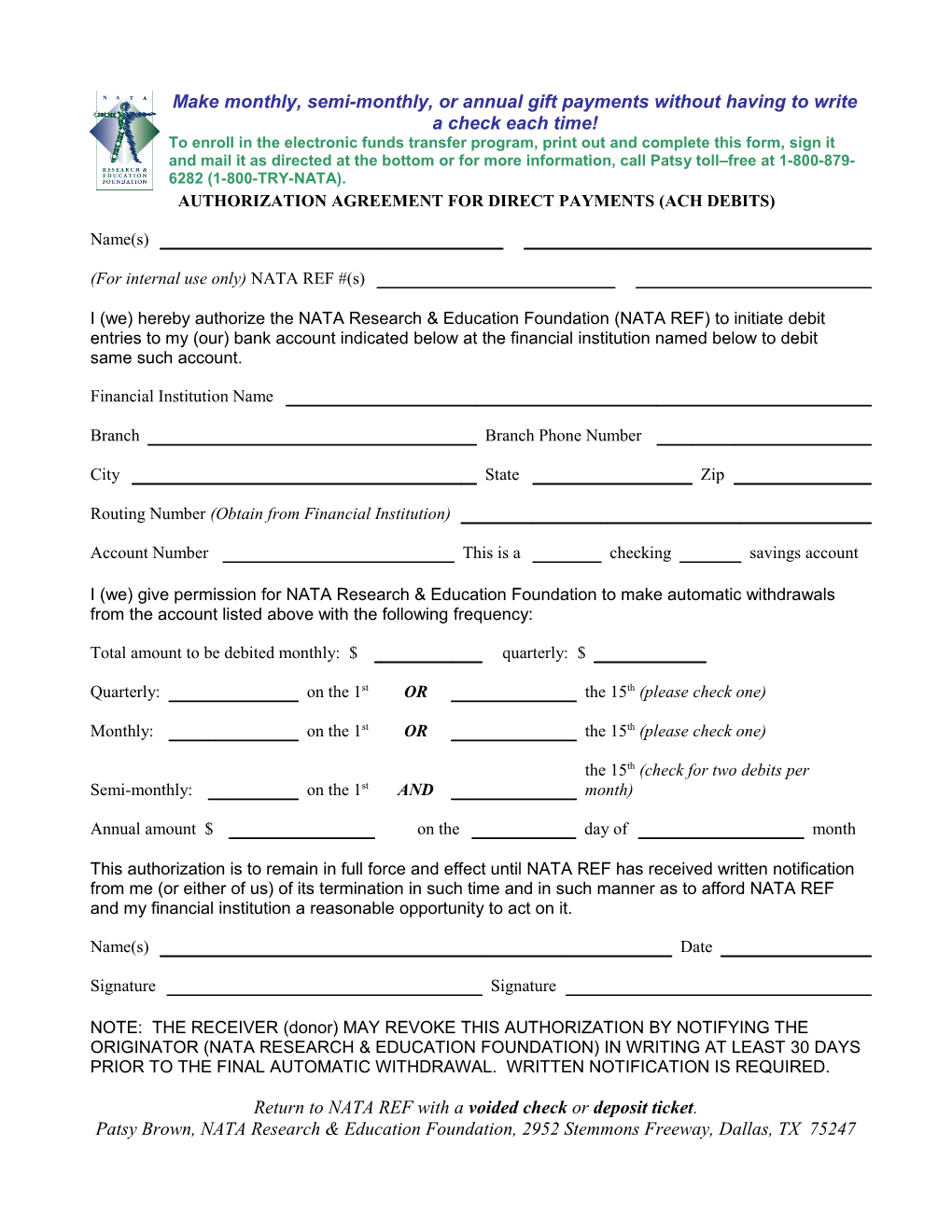 Authorization Agreement for Direct Payments (Ach Debits)