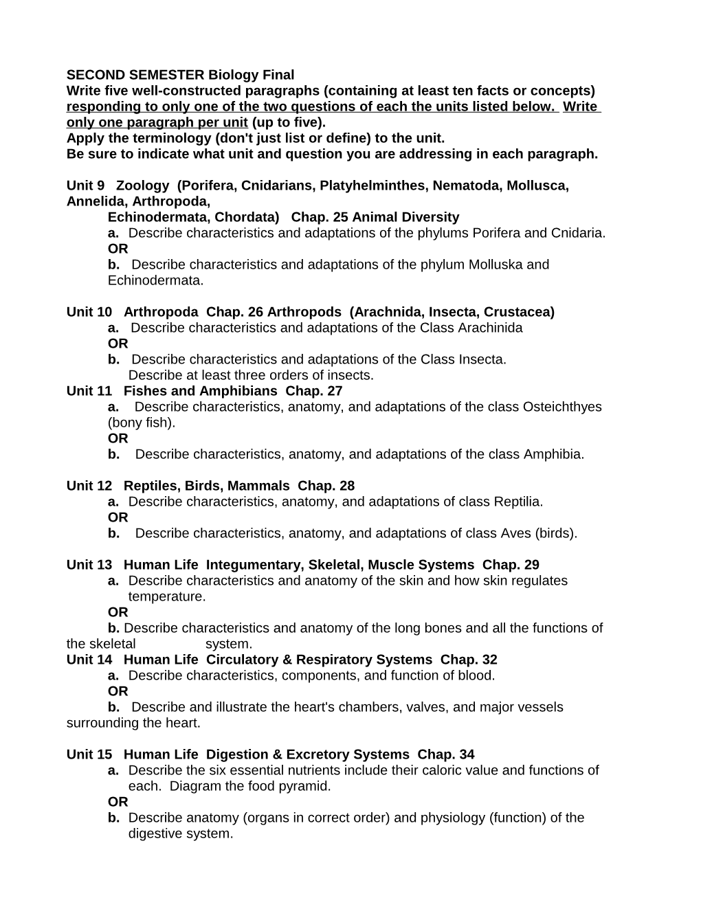 SECOND SEMESTER Biology Final