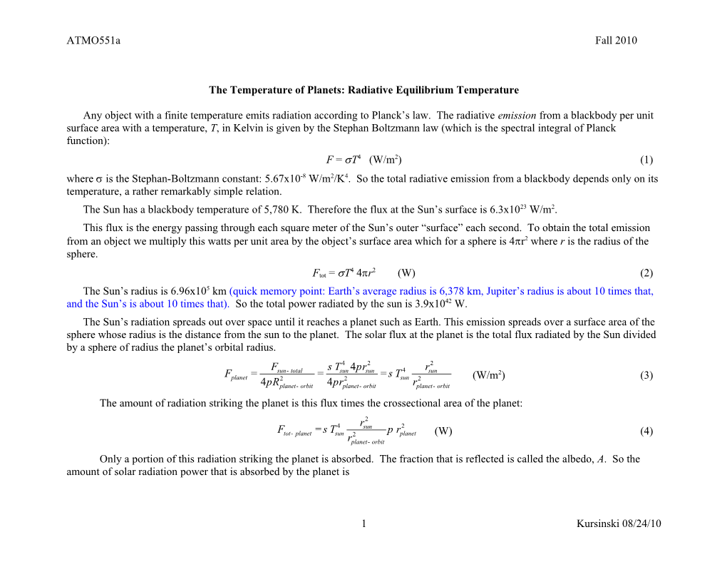 Radiative Equilibrium Temperature