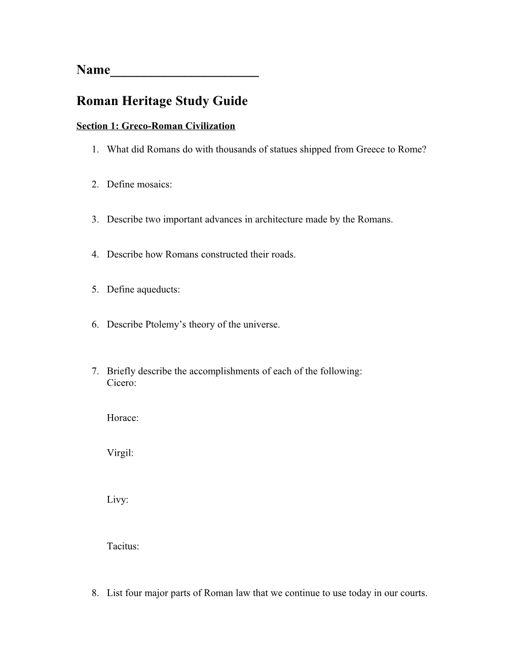 Roman Heritage Study Guide