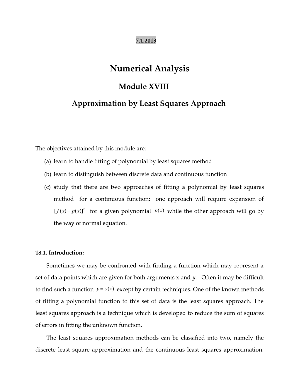 Approximation by Least Squares Approach