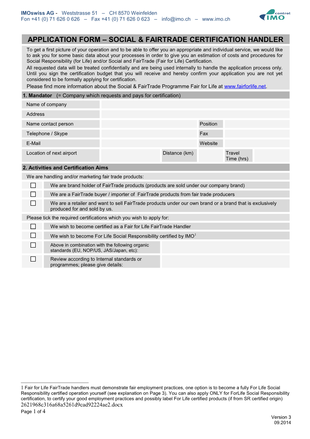 Application Form Social & Fairtrade Certification