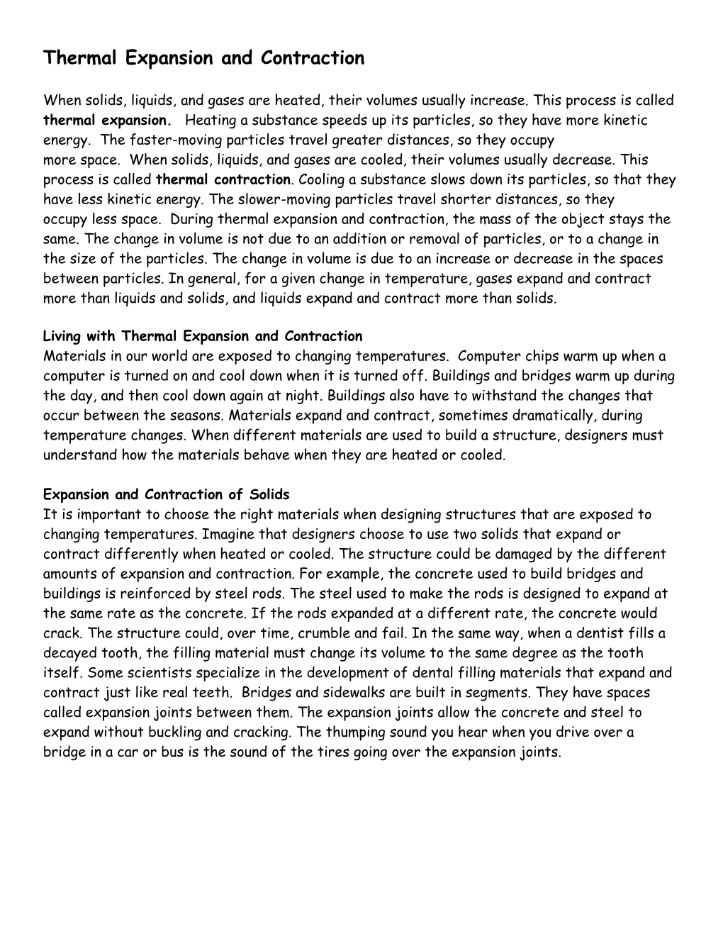 Thermal Expansion and Contraction