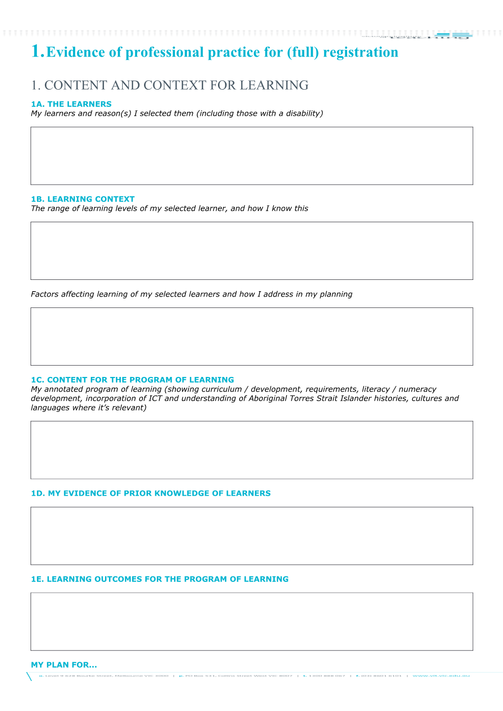 Evidence of Professional Practice For(Full) Registration