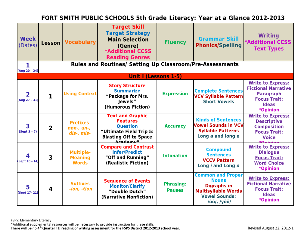 3Rd Grade Year at a Glance 2011