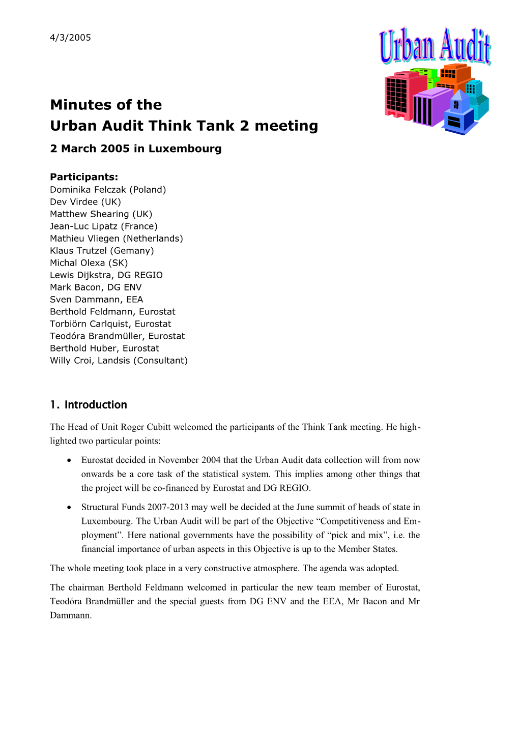 Minutes of UA Think Tank Meeting 2/3/2005