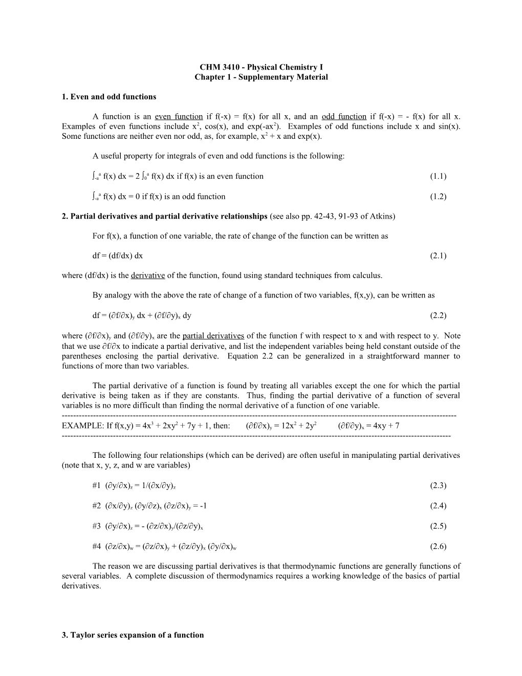 CHM 3410 - Physical Chemistry I