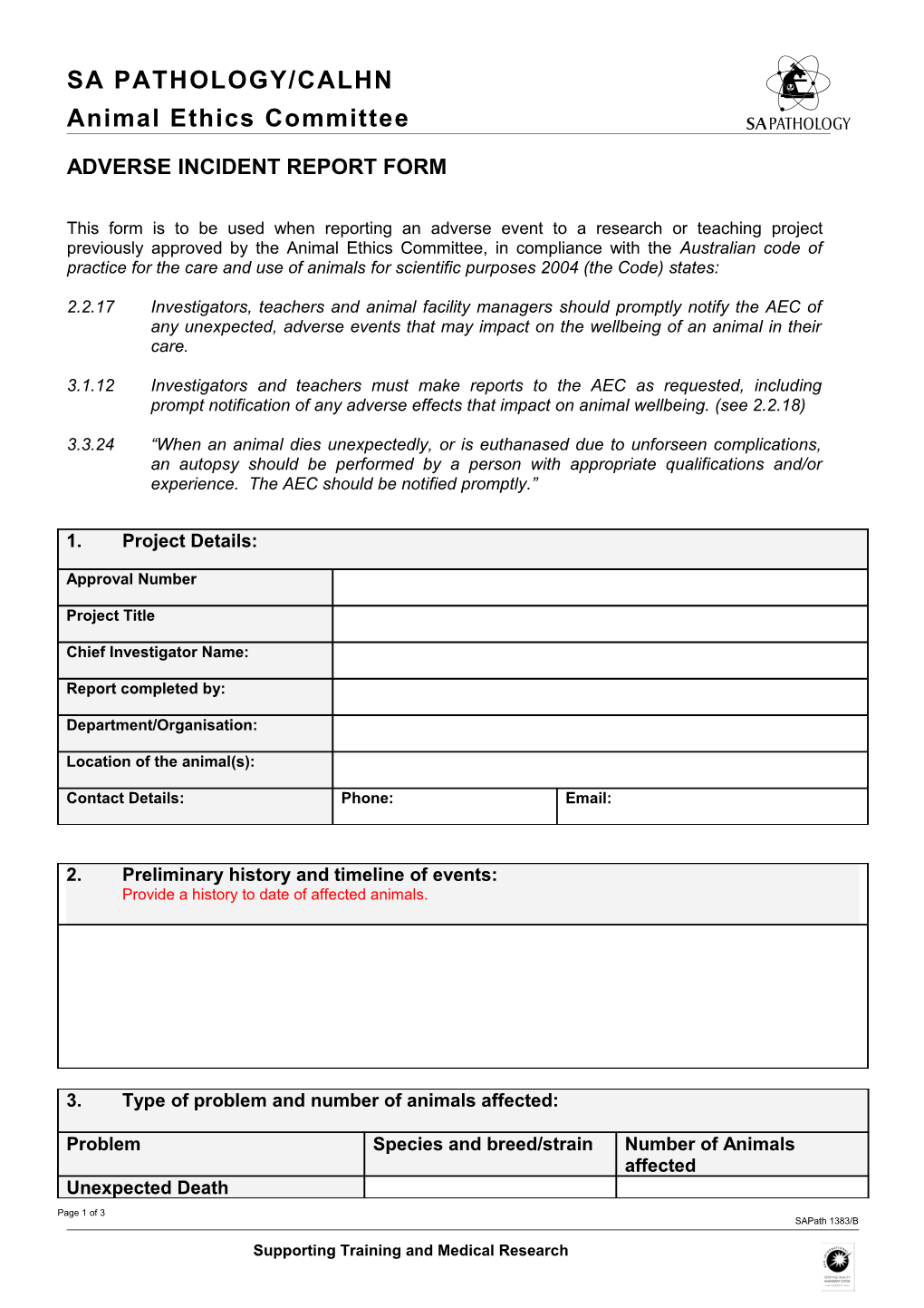 Adverse Incident Report Form