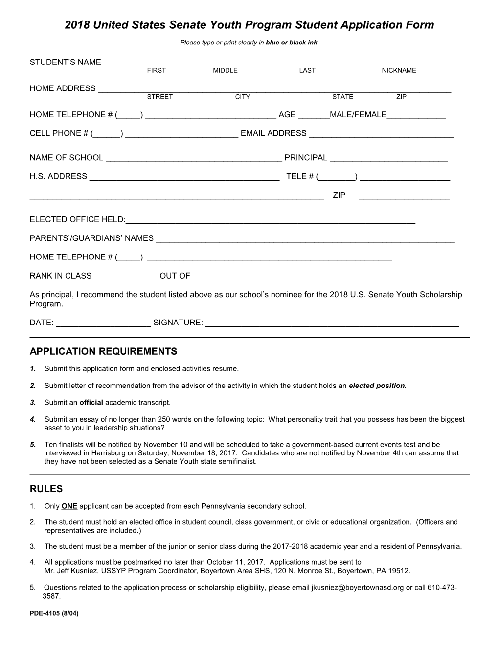 2011 United States Senate Youth Program Student Application Form s1