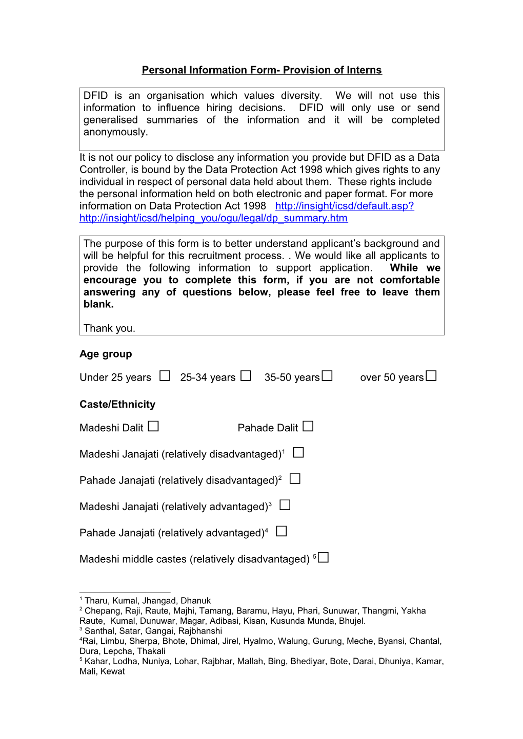 Personal Information Form