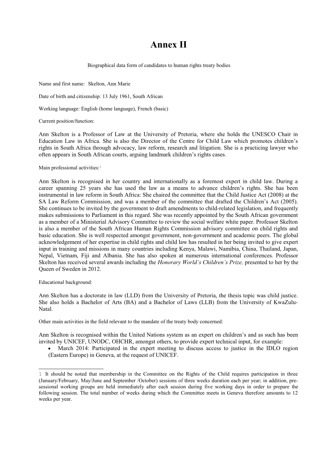 Biographical Data Form of Candidates to Human Rights Treaty Bodies