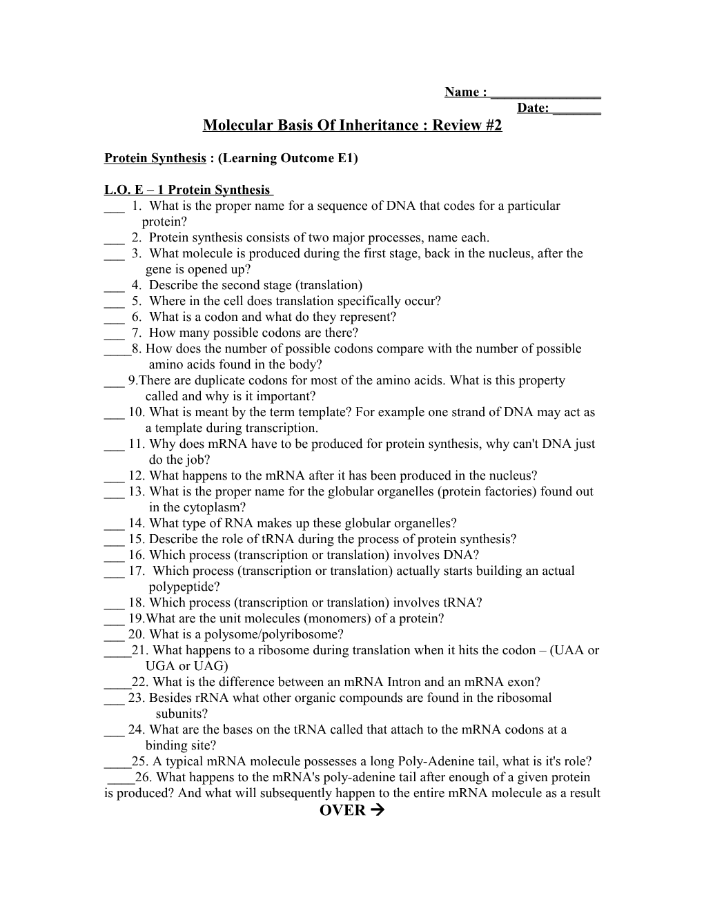 Molecular Basis of Inheritance : Review #2