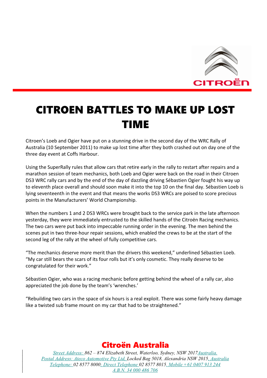 Citroen Battles to Make up Lost Time