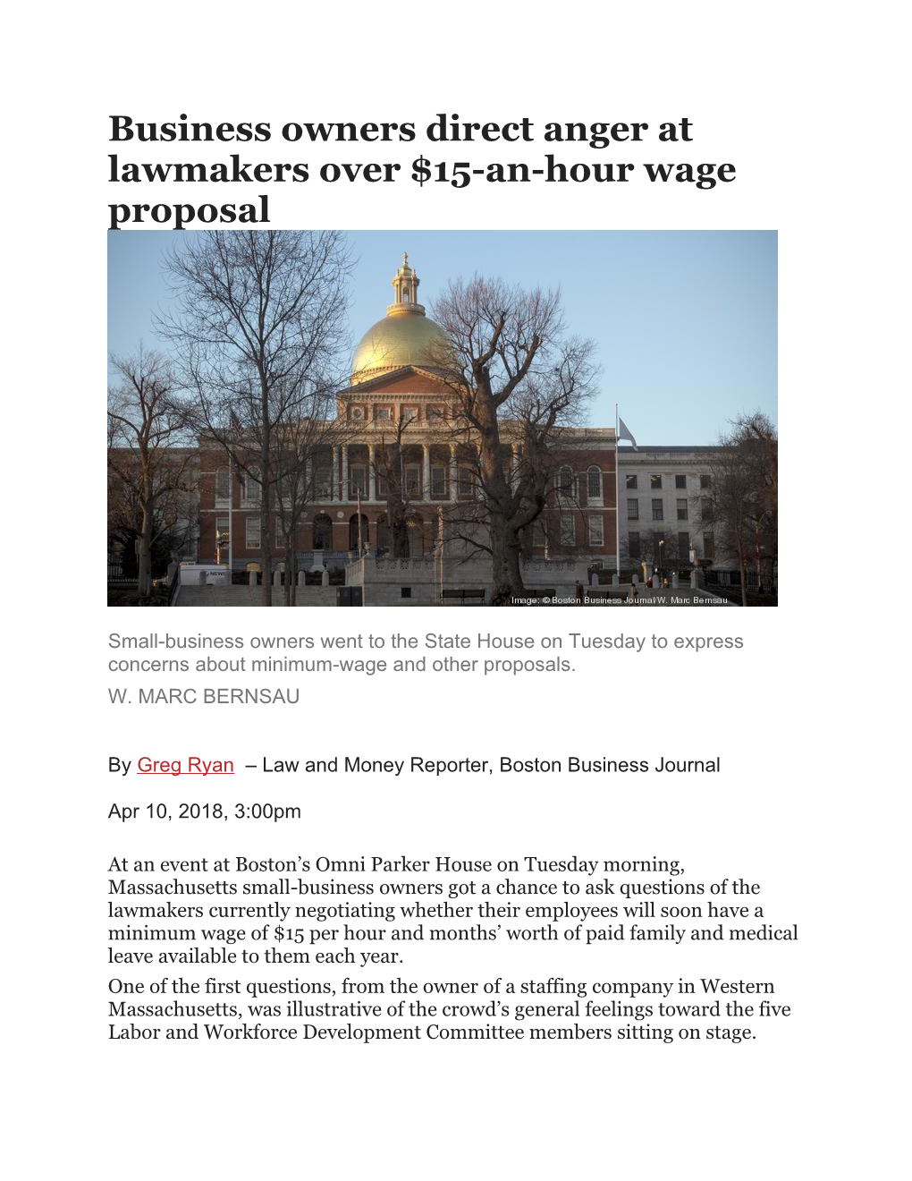 Business Owners Direct Anger at Lawmakers Over $15-An-Hour Wage Proposal