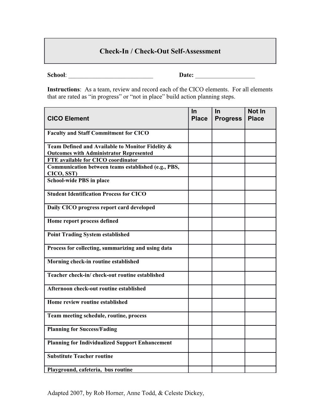 Check-In / Check-Out Self-Assessment