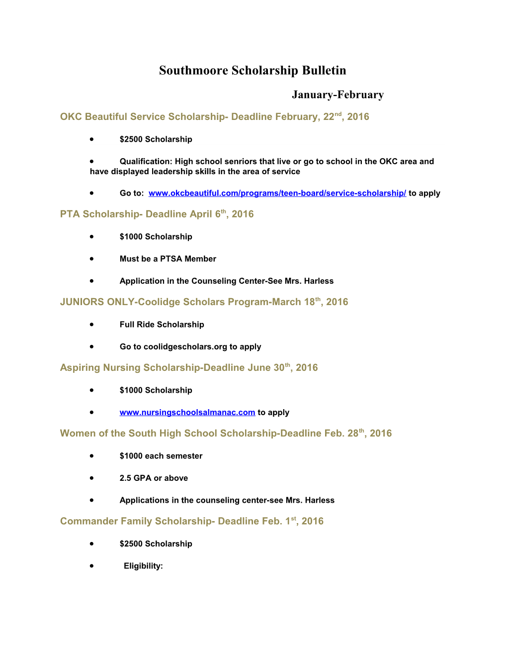 Southmoore Scholarship Bulletin