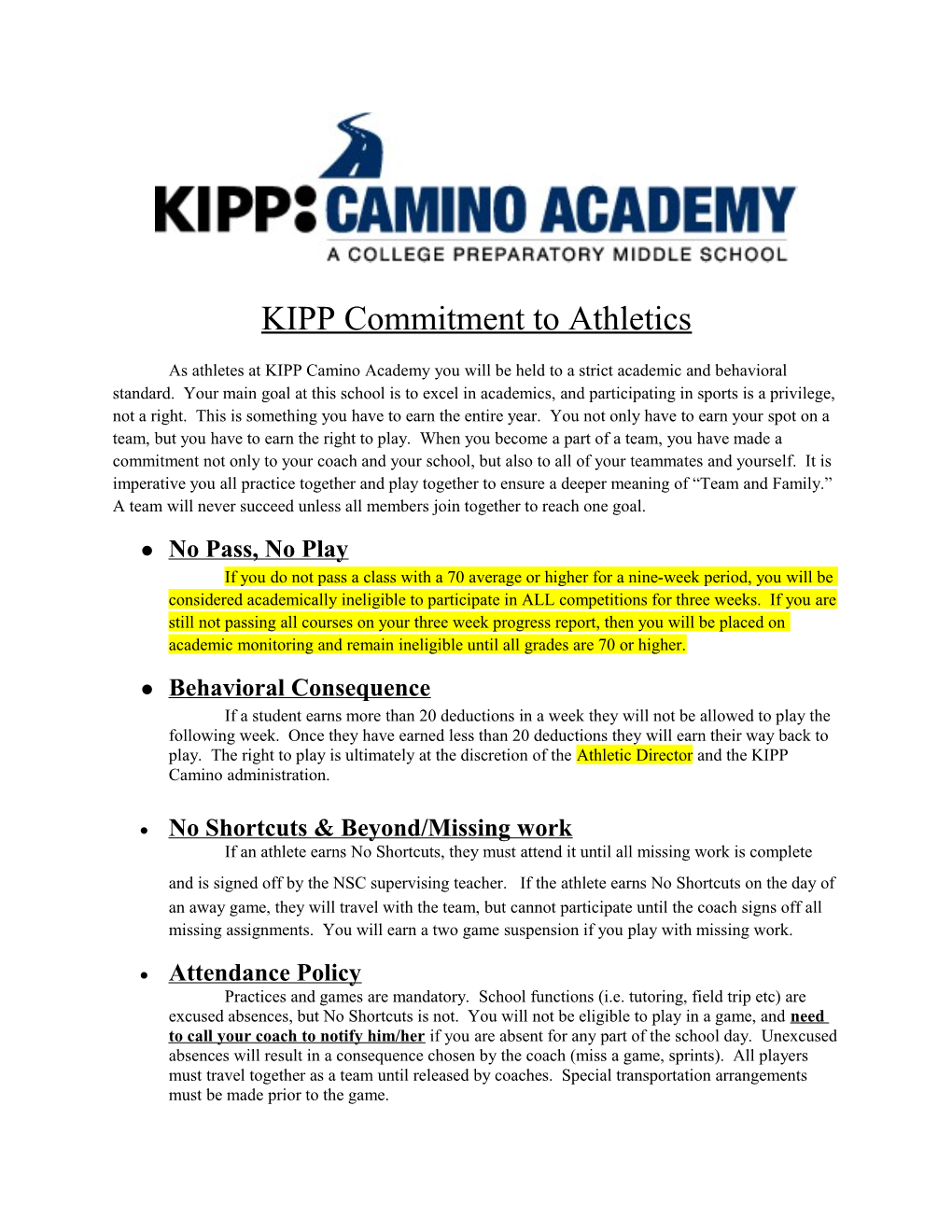 KIPP Commitment to Athletics