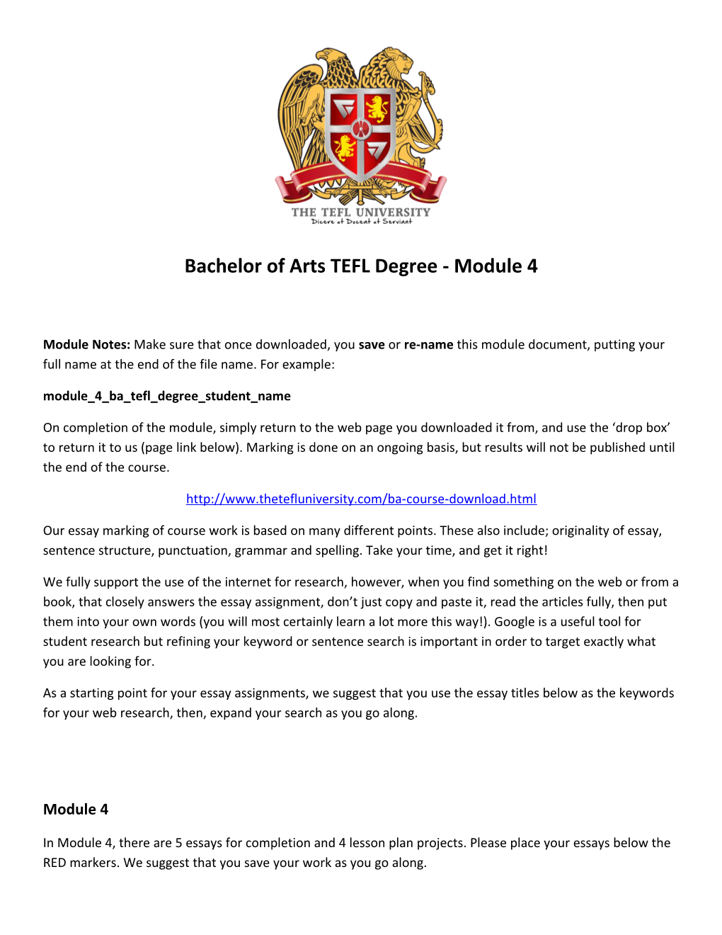 Bachelor of Arts TEFL Degree - Module 4