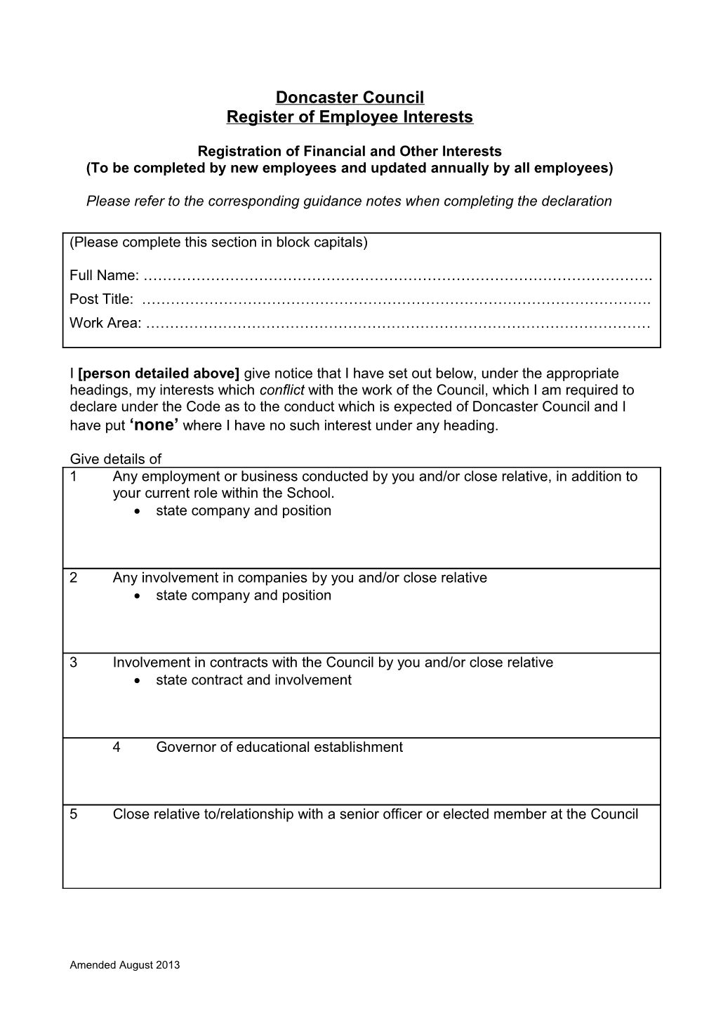 Registration of Financial and Other Interests