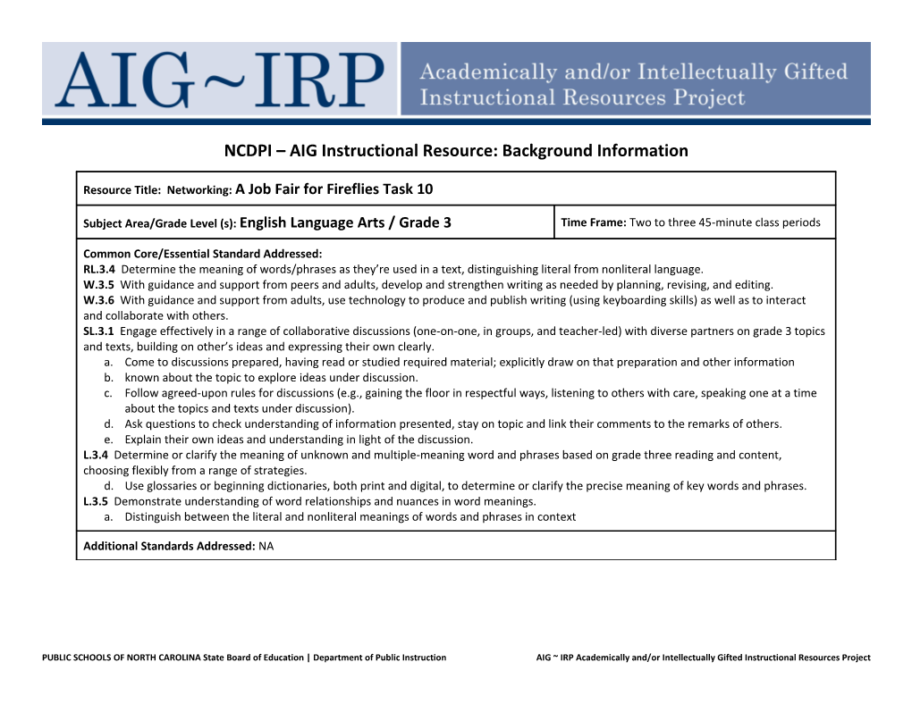 NCDPI AIG Instructional Resource: Background Information s3