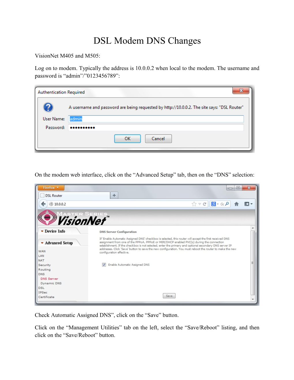 DSL Modem DNS Changes