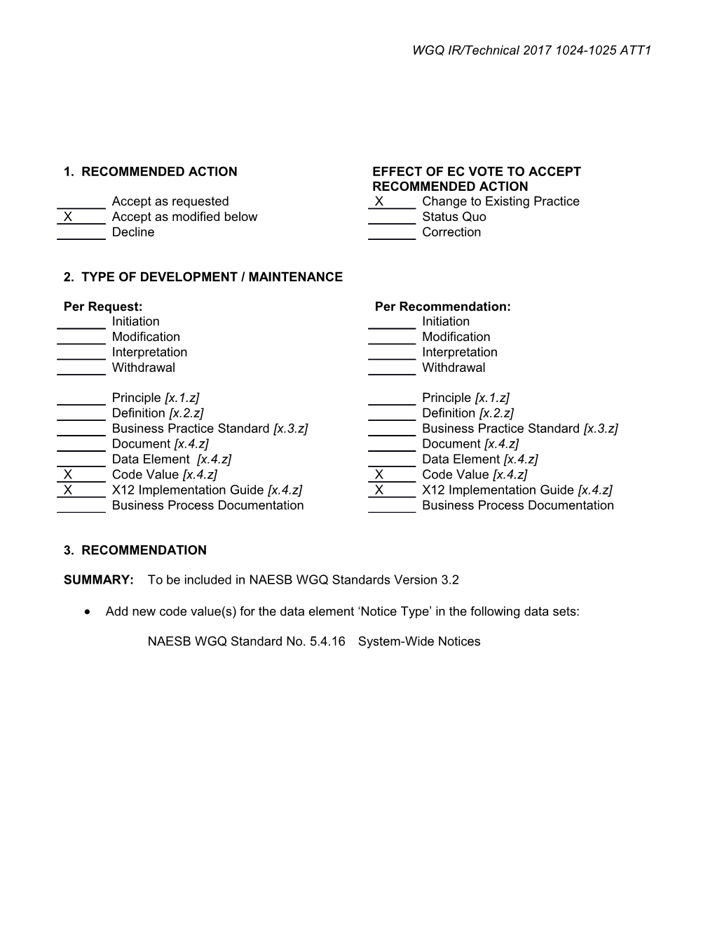 1. Recommended Action Effect of Ec Vote to Accept