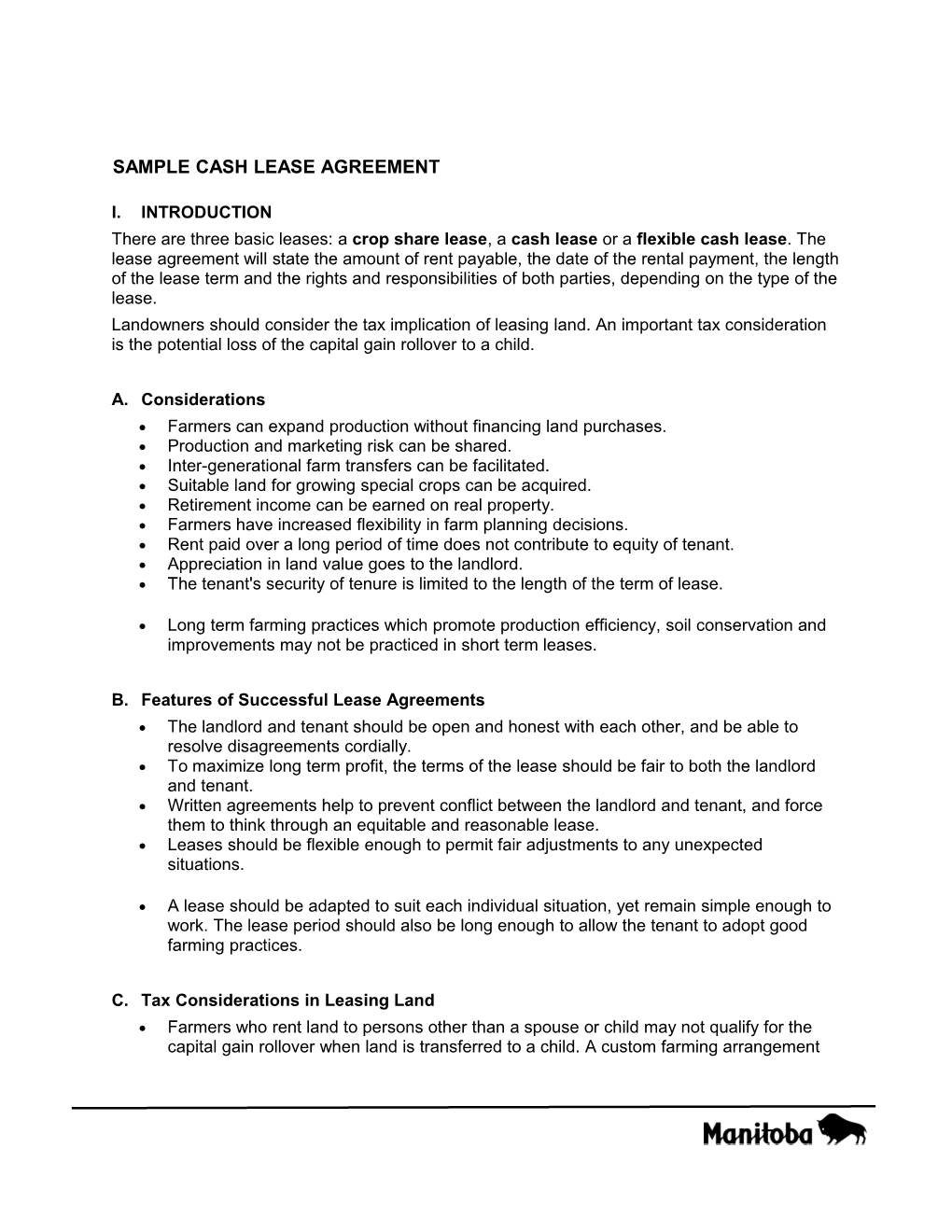 Cash Lease Agreement