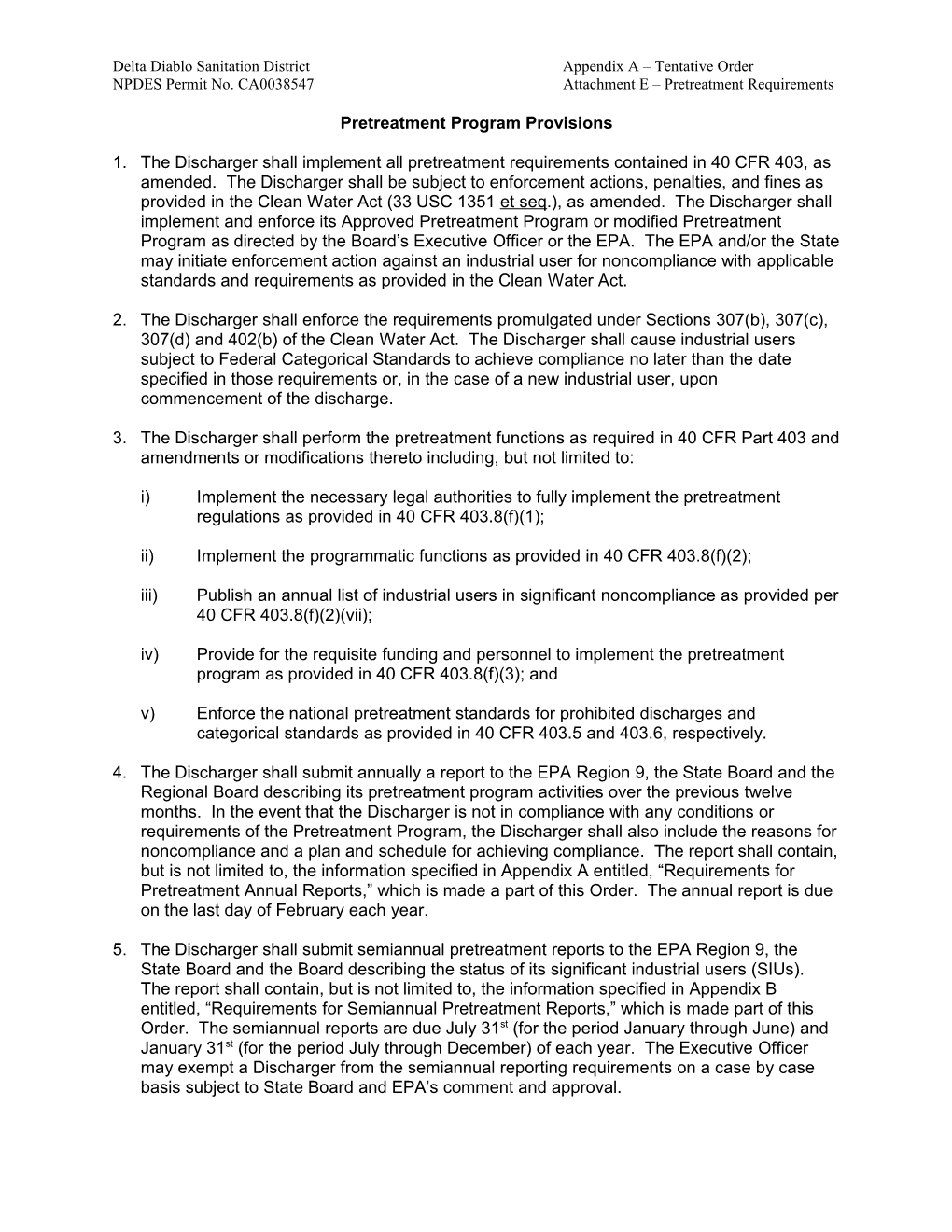 Pretreatment Program Provisions