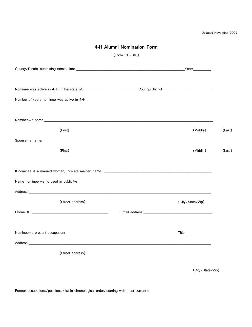 4-H Alumni Nomination Form