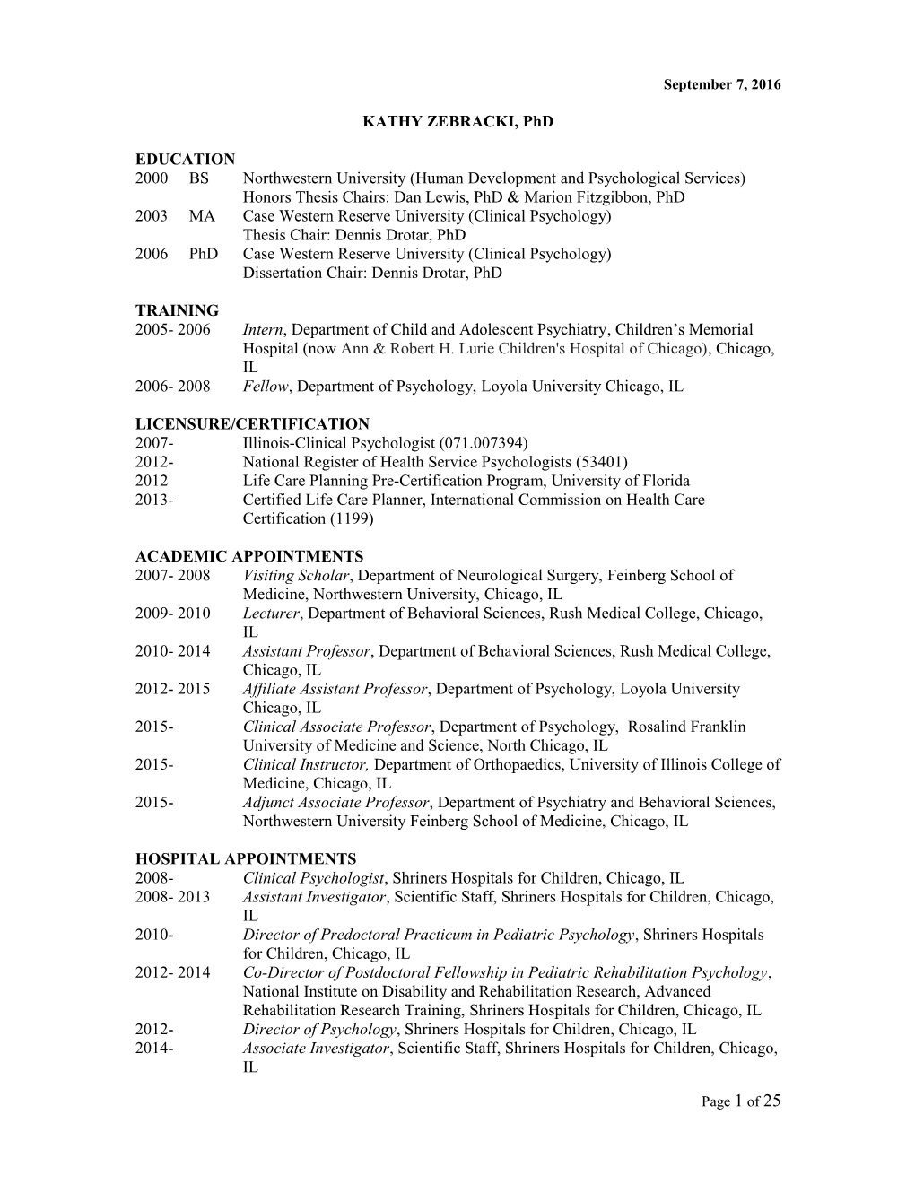 Standardized Curriculum Vitae for Faculty Actions