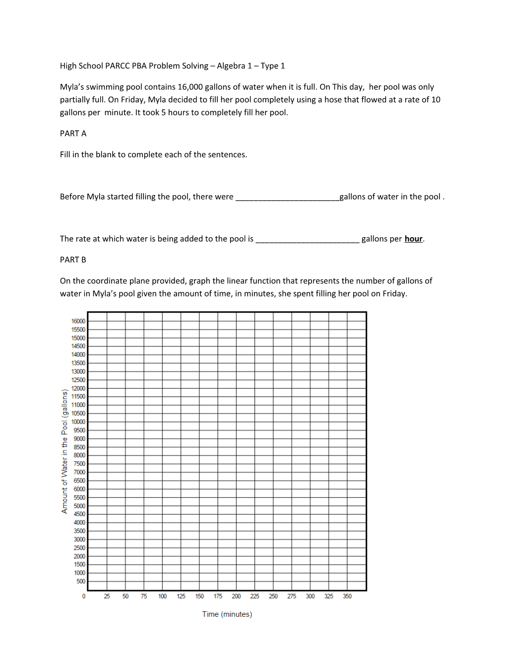 High School PARCC PBA Problem Solving Algebra 1 Type 1