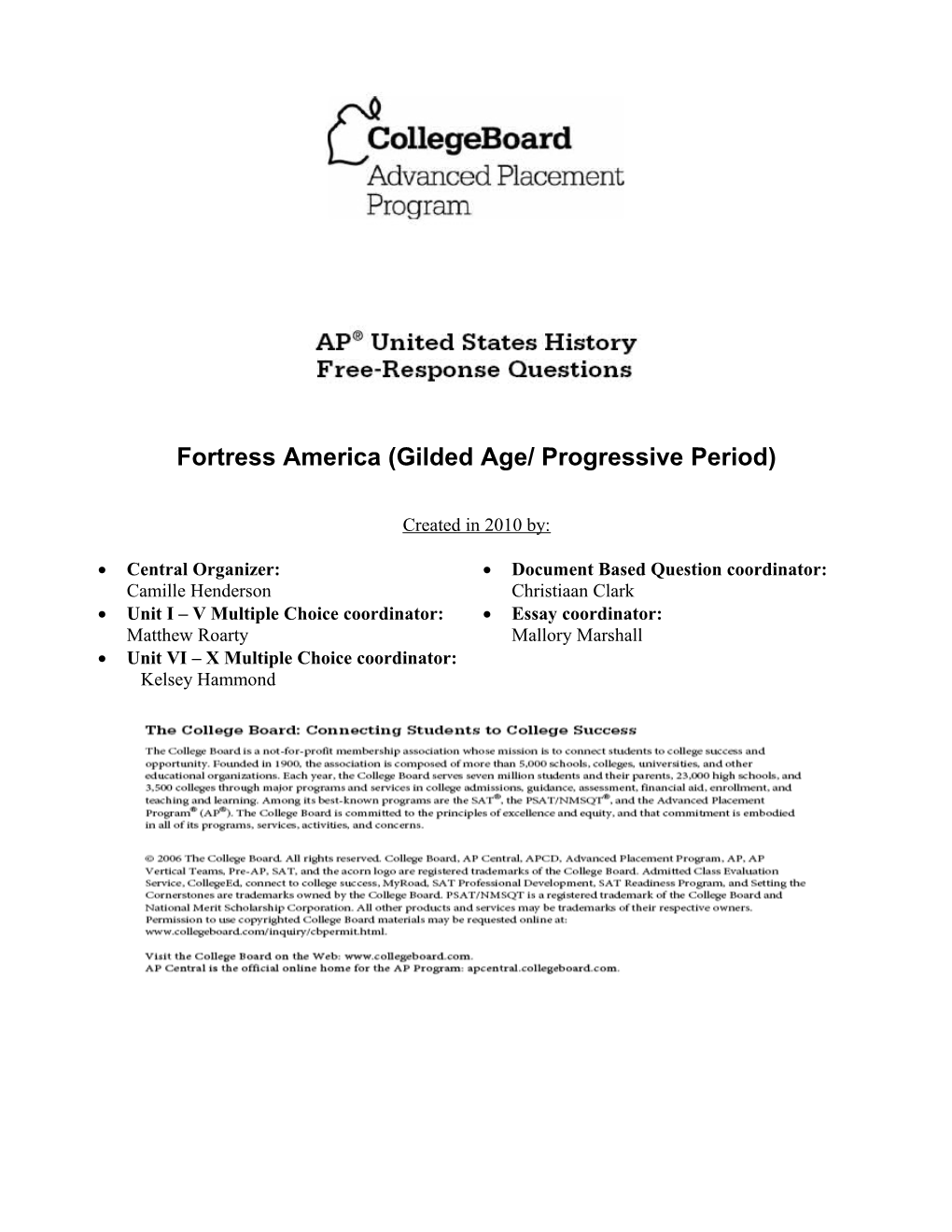 Fortress America (Gilded Age/ Progressive Period)