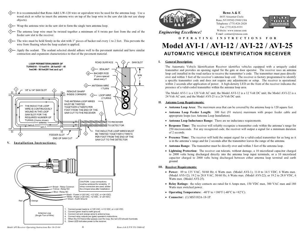 AVI-1 AVI-25 Operating Instructions