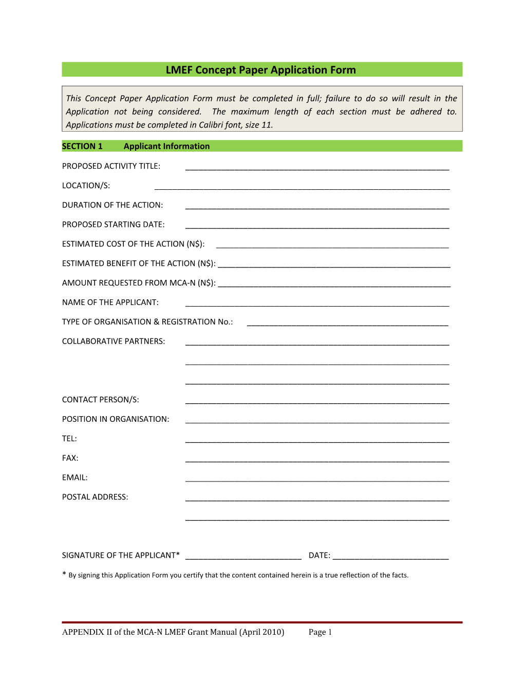 LMEF Concept Paper Application Form