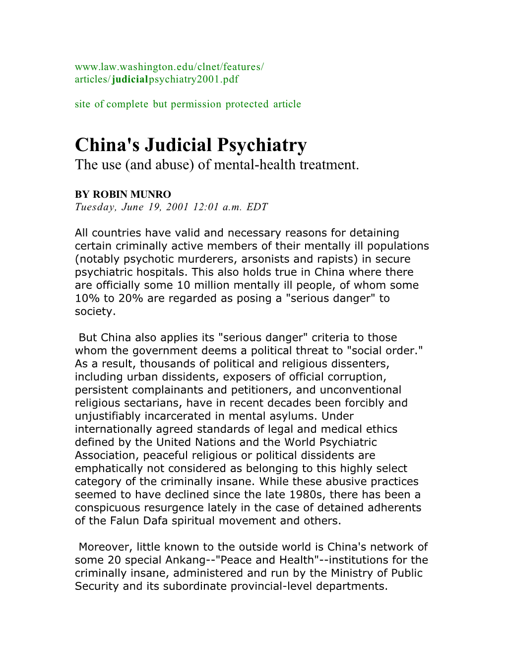 China's Judicial Psychiatry