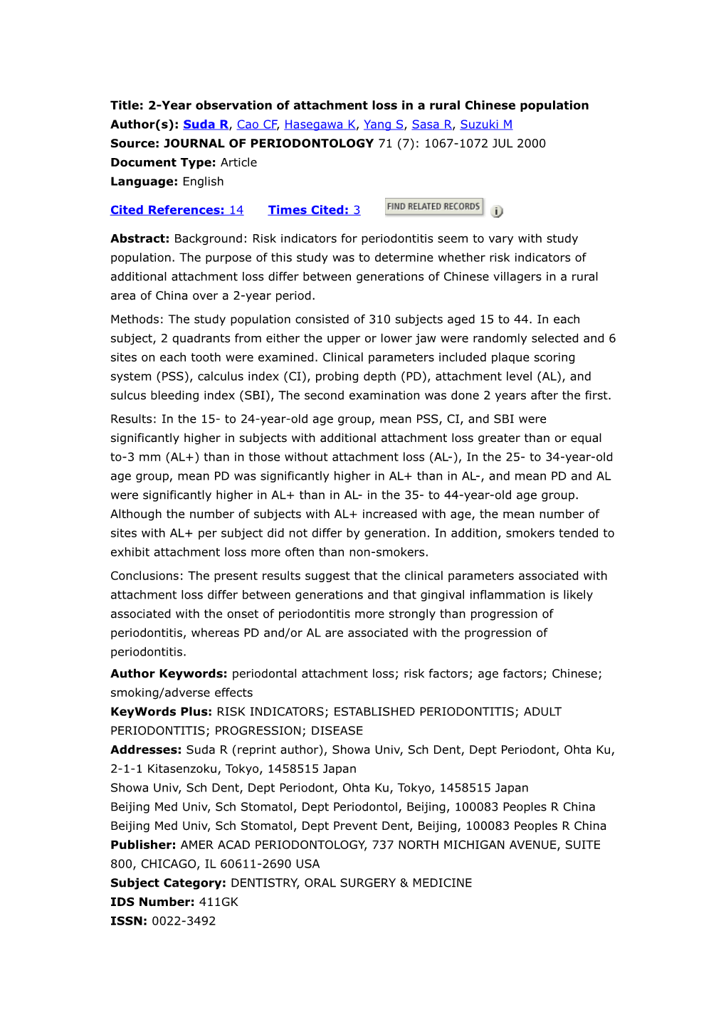 Title: Polymorphonuclear Neutrophils and Their Mediators in Gingival Tissues from Generalized