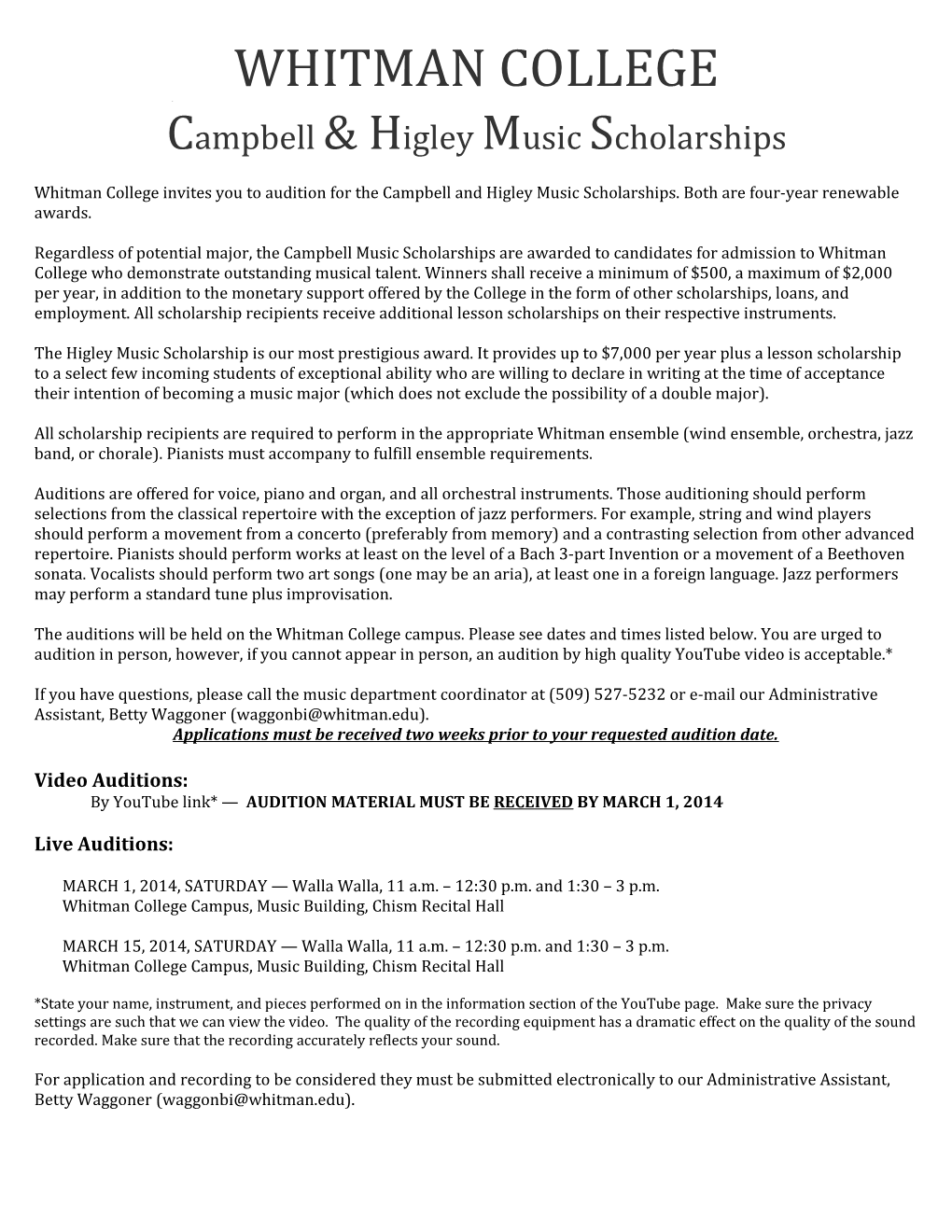 Campbell & Higley Music Scholarships