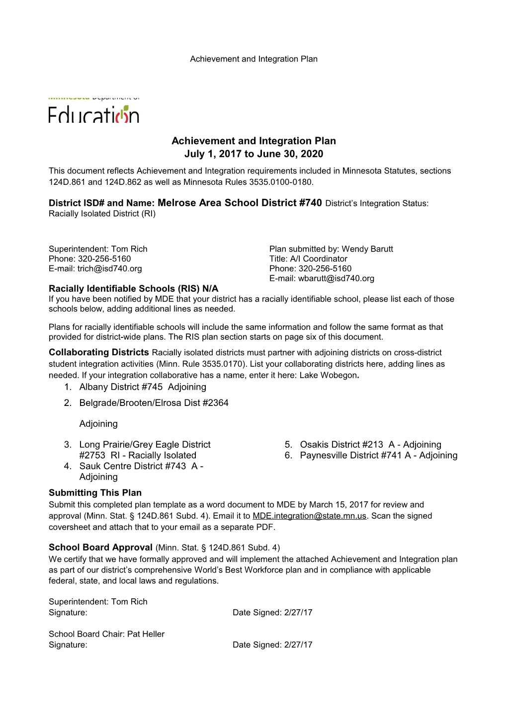 Achievement and Integration Plan Template