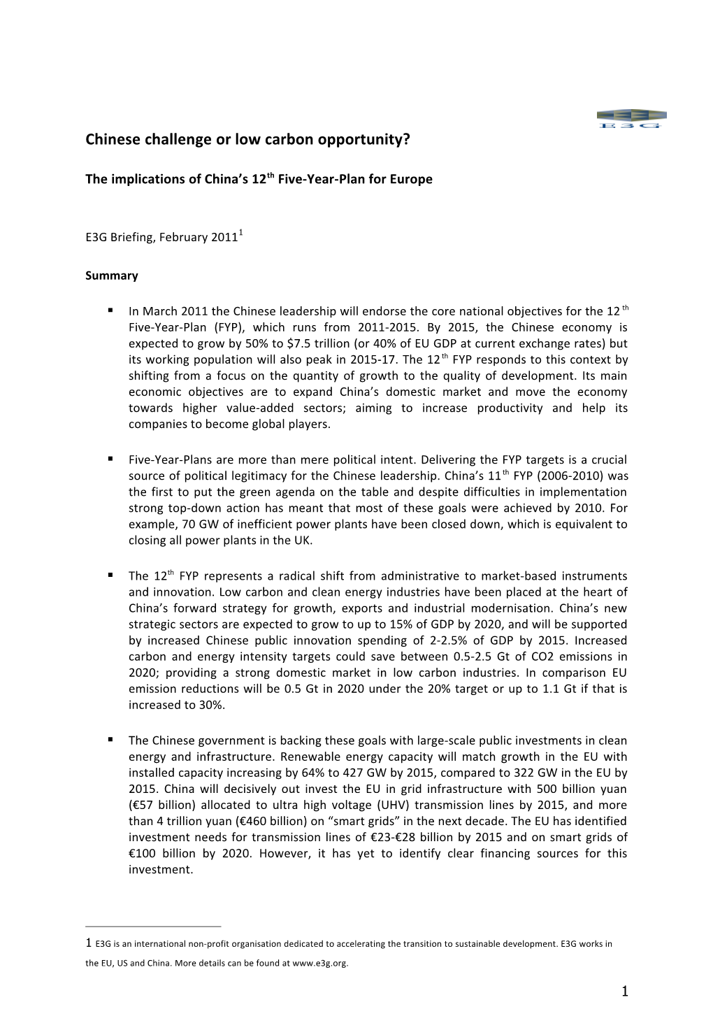 Chinese Challenge Or Low Carbon Opportunity?