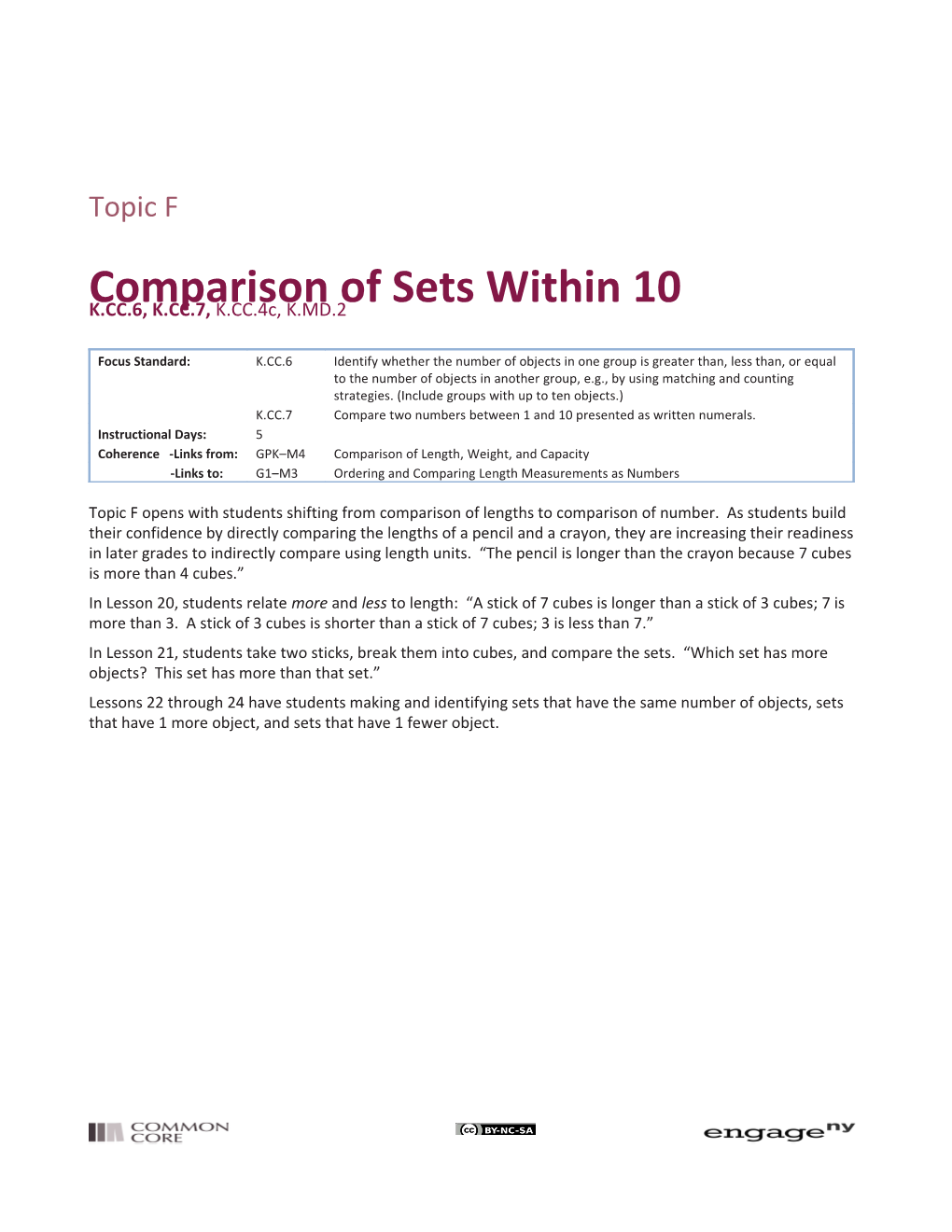 Comparison of Sets Within 10