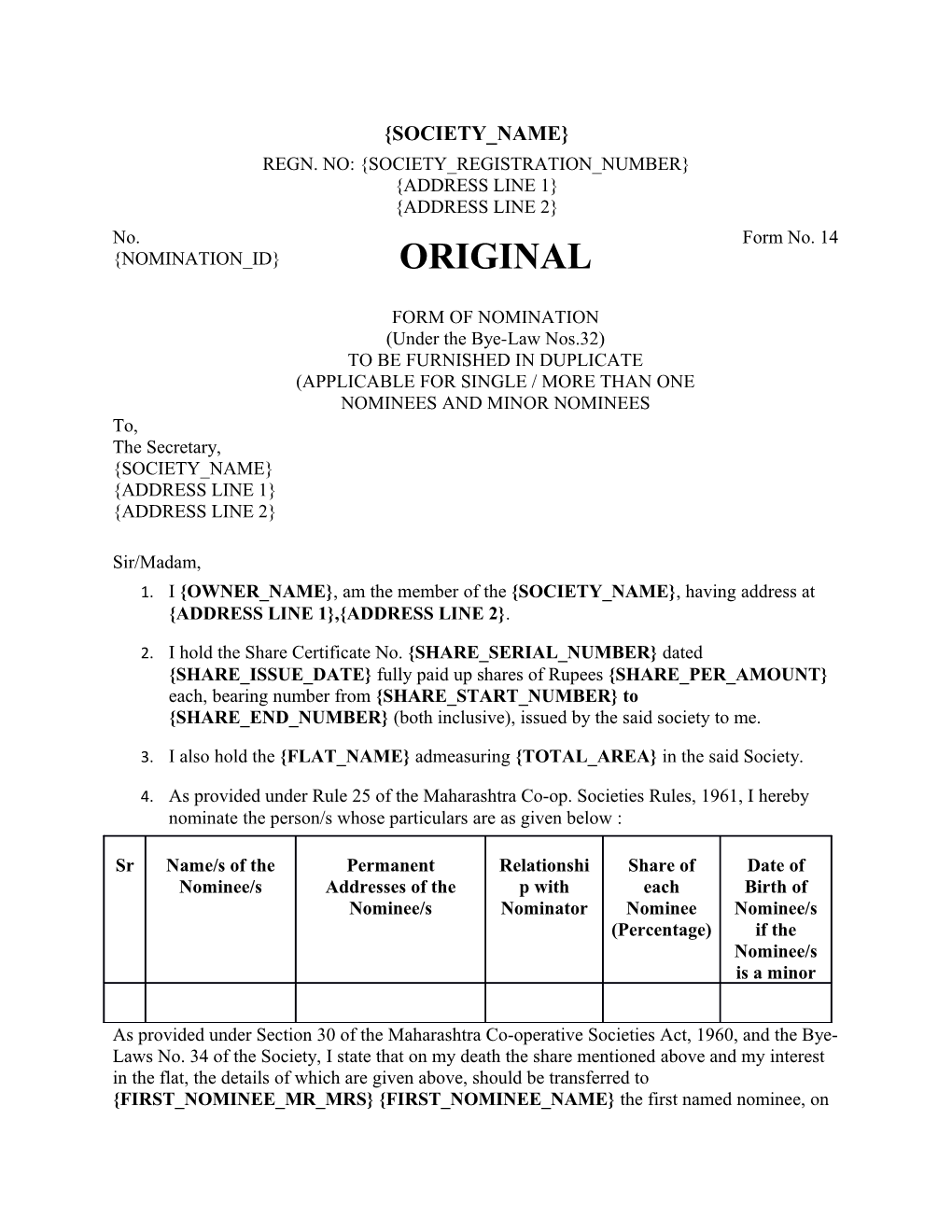 Regn. No: Society Registration Number Address Line 1 Address Line 2