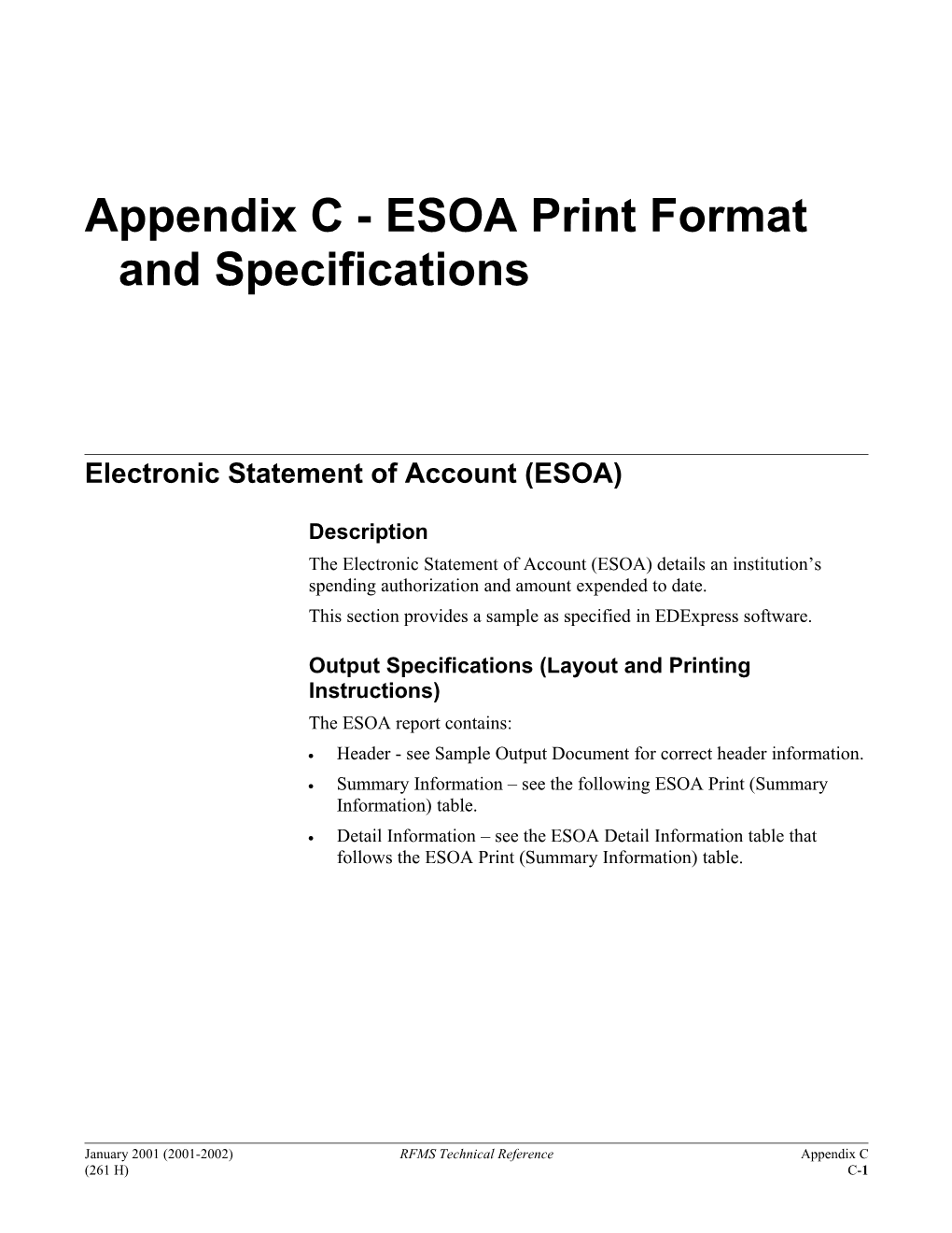 Appendix C - ESOA Print Format and Specifications