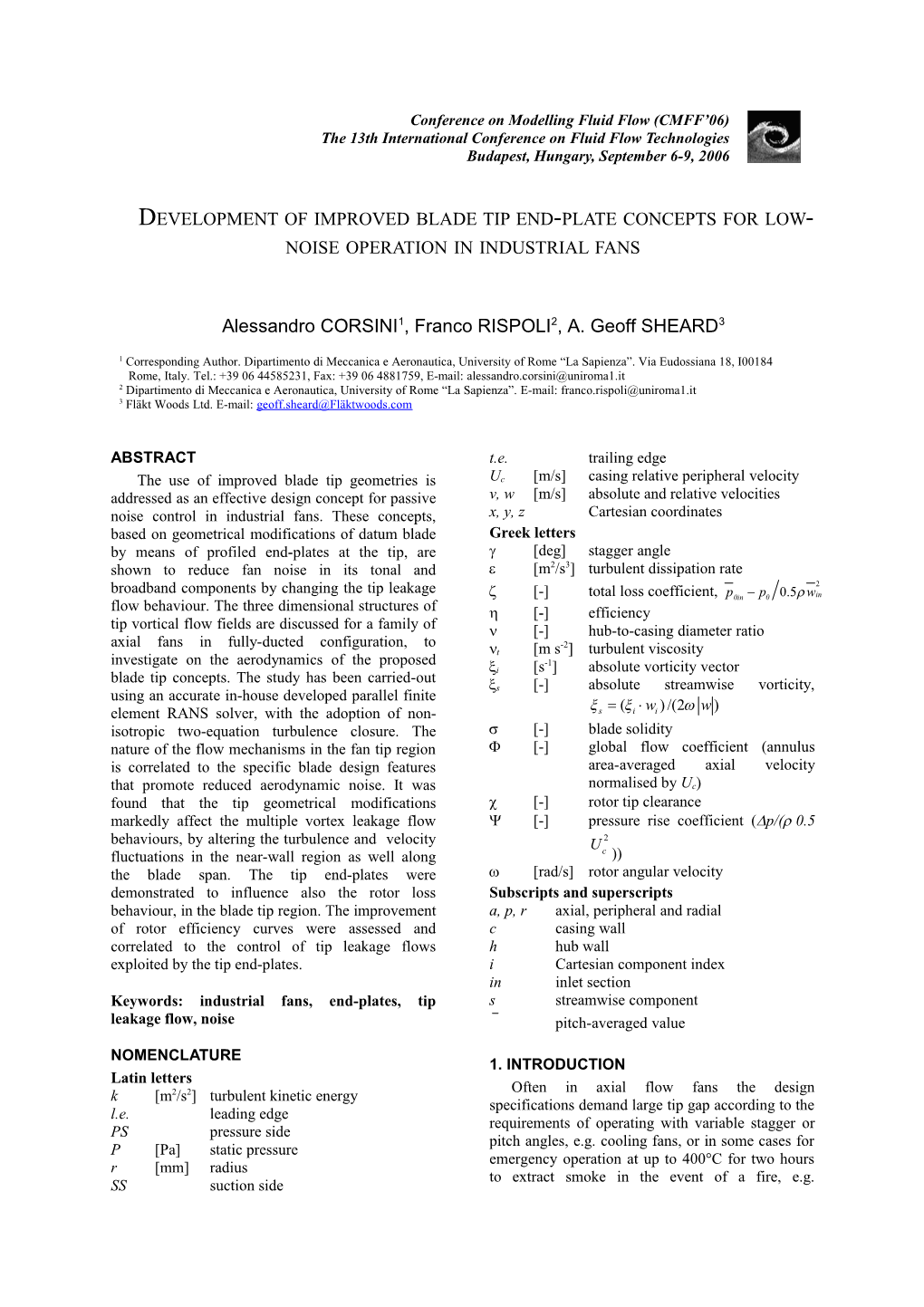 Conference on Modelling Fluid Flow (CMFF 06)