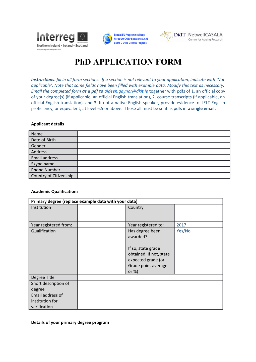Phd APPLICATION FORM