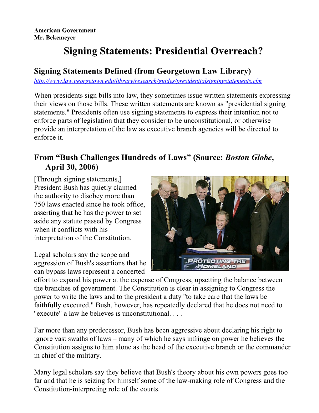 Signing Statements: Presidential Overreach?